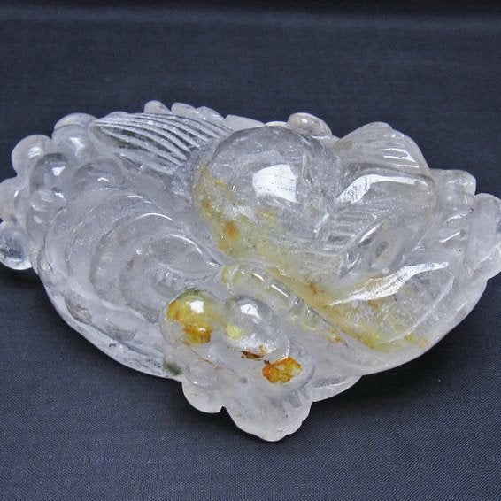 水晶 手彫り-卓上置物-キンセン-金蟾 一点物 154-70