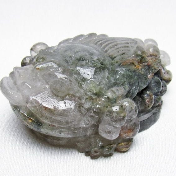 水晶 手彫り-卓上置物-キンセン-金蟾 ガーデンクォーツ 一点物 154-80