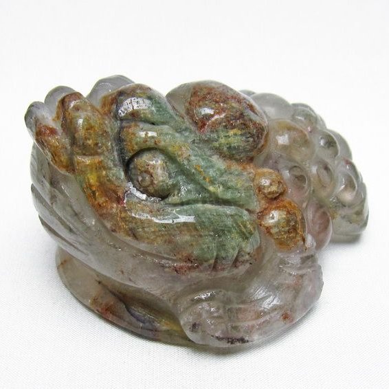 水晶 手彫り-卓上置物-キンセン-金蟾 ガーデンクォーツ 一点物 154-81