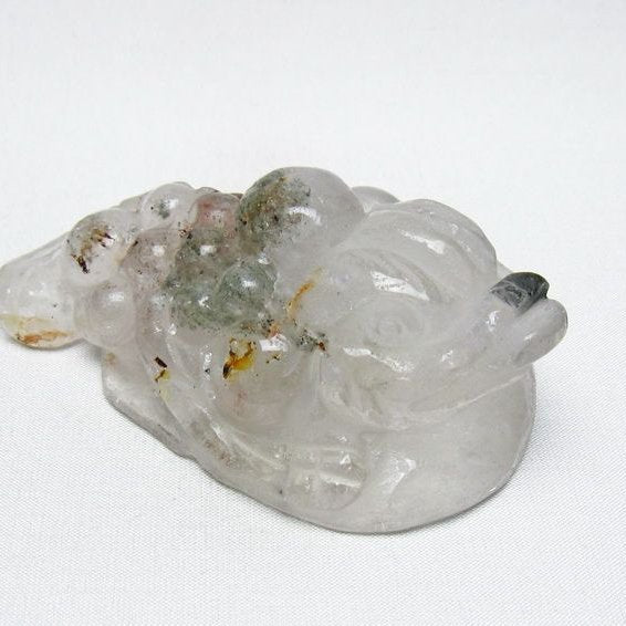 水晶 手彫り-卓上置物-キンセン-金蟾 ガーデンクォーツ 一点物 154-94