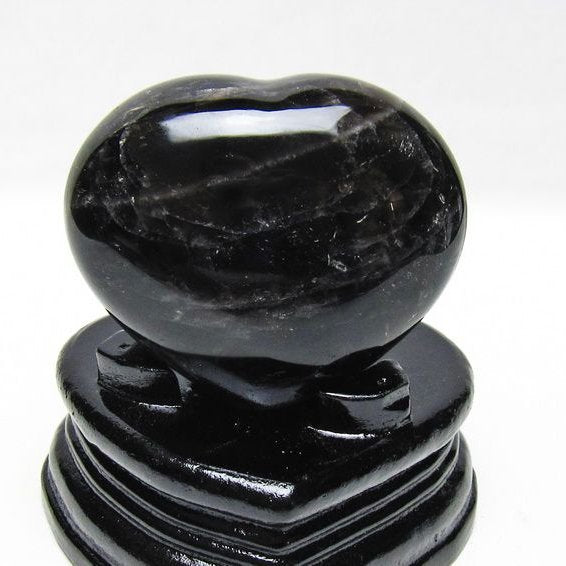 モリオン 置物 黒水晶 ハート 台座付属 一点物 155-1000