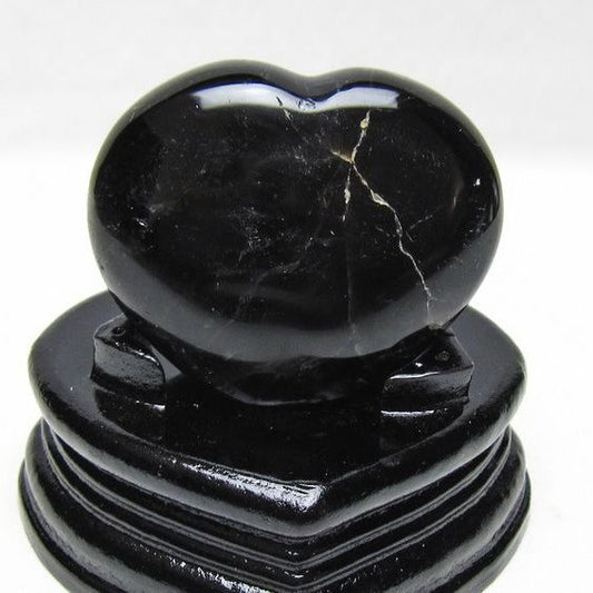 モリオン 置物 黒水晶 ハート 台座付属 一点物 155-1003