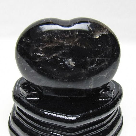モリオン 置物 黒水晶 ハート 台座付属 一点物 155-1004