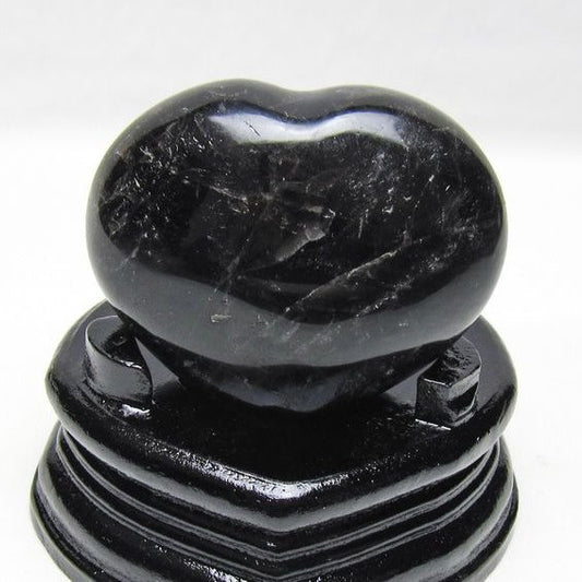 モリオン 置物 黒水晶 ハート 台座付属 一点物 155-1005