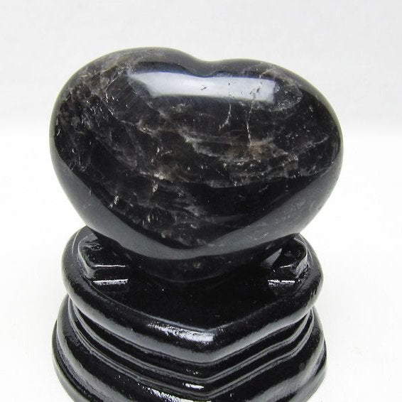 モリオン 置物 黒水晶 ハート 台座付属 一点物 155-1006
