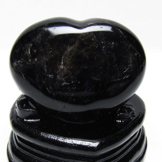 モリオン 置物 黒水晶 ハート 台座付属 一点物 155-1007