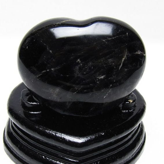 モリオン 置物 黒水晶 ハート 台座付属 一点物 155-1008