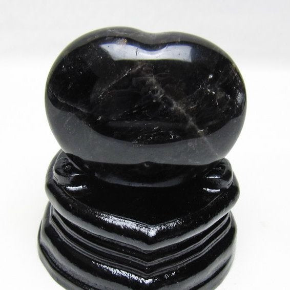 モリオン 置物 黒水晶 ハート 台座付属 一点物 155-1009