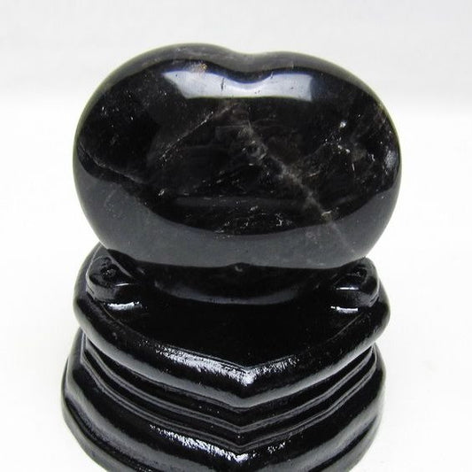 モリオン 置物 黒水晶 ハート 台座付属 一点物 155-1009