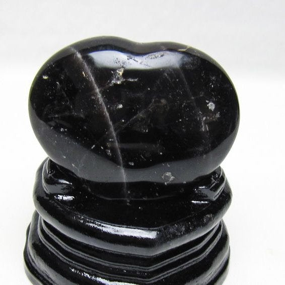 モリオン 置物 黒水晶 ハート 台座付属 一点物 155-1010