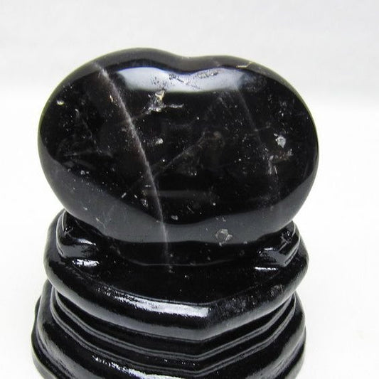 モリオン 置物 黒水晶 ハート 台座付属 一点物 155-1010