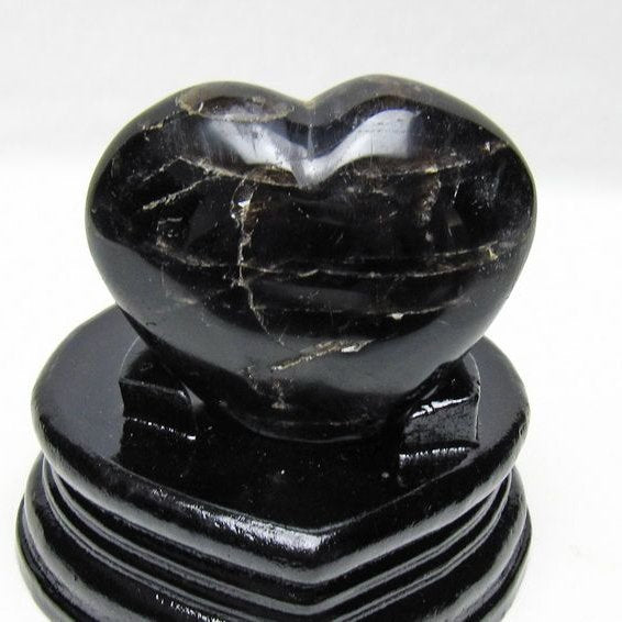 モリオン 置物 黒水晶 ハート 台座付属 一点物 155-1015