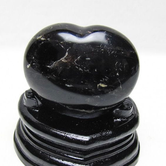 モリオン 置物 黒水晶 ハート 台座付属 一点物 155-1018