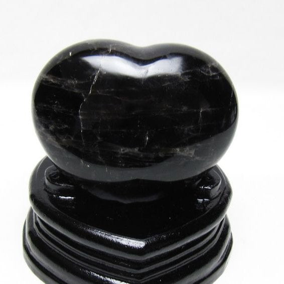 モリオン 置物 黒水晶 ハート 台座付属 一点物 155-1021