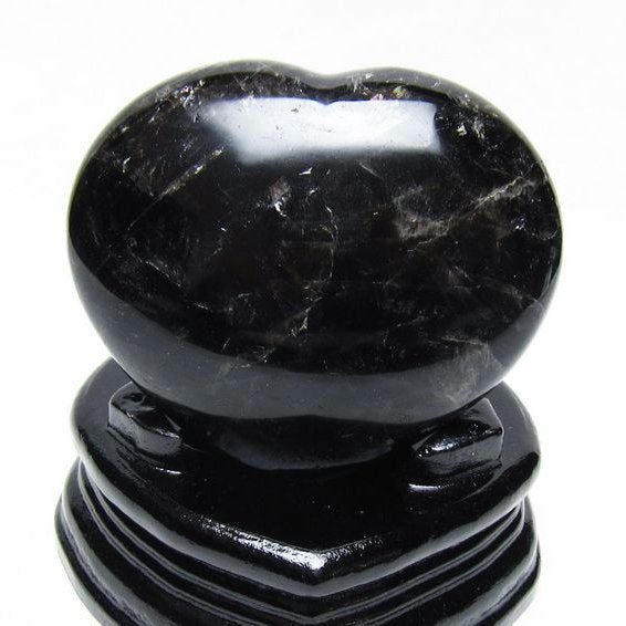 モリオン 置物 黒水晶 ハート 台座付属 一点物 155-1025