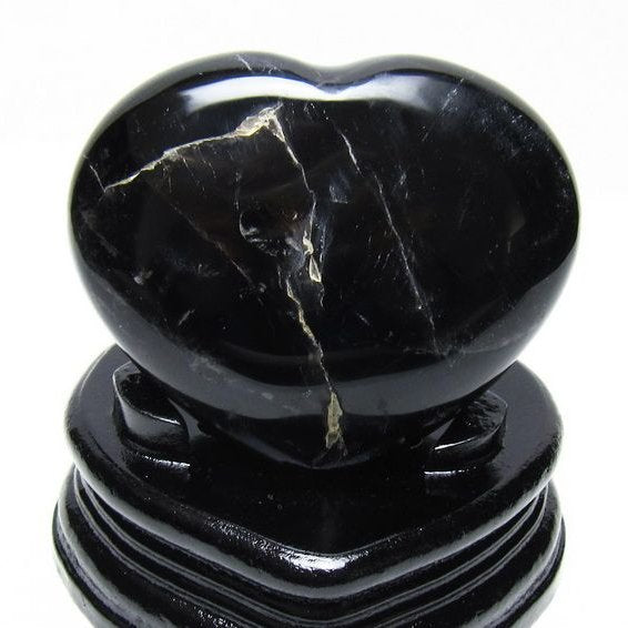 モリオン 置物 黒水晶 ハート 台座付属 一点物 155-1027