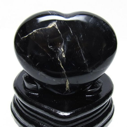 モリオン 置物 黒水晶 ハート 台座付属 一点物 155-1027