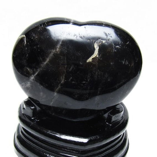 モリオン 置物 黒水晶 ハート 台座付属 一点物 155-1028