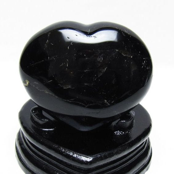 モリオン 置物 黒水晶 ハート 台座付属 一点物 155-1029