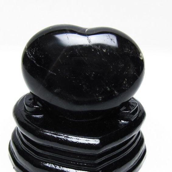 モリオン 置物 黒水晶 ハート 台座付属 一点物 155-1030