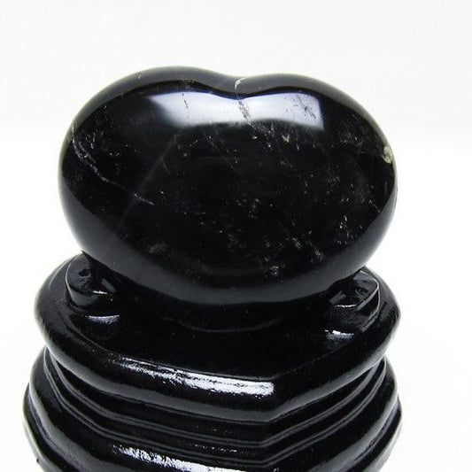 モリオン 置物 黒水晶 ハート 台座付属 一点物 155-1030