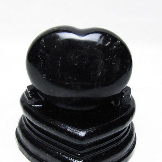 モリオン 置物 黒水晶 ハート 台座付属 一点物 155-1032