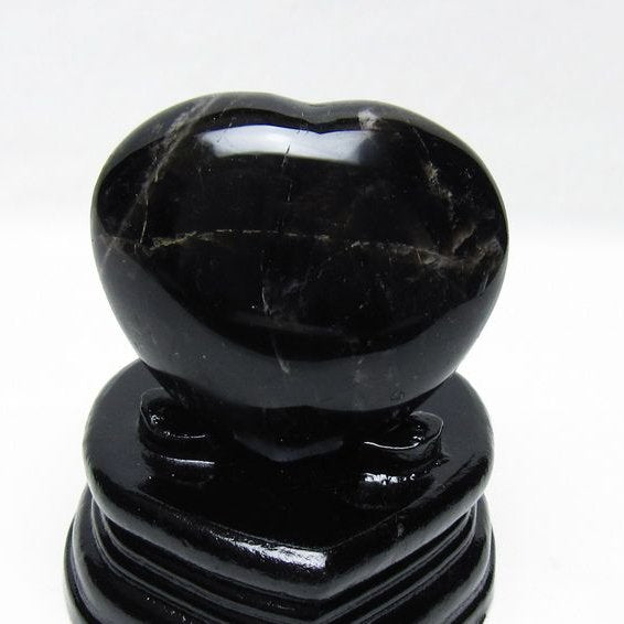 モリオン 置物 黒水晶 ハート 台座付属 一点物 155-1034