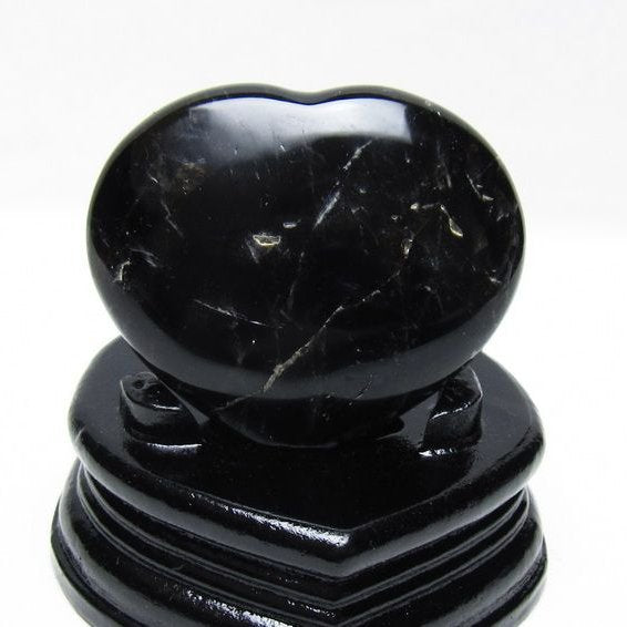 モリオン 置物 黒水晶 ハート 台座付属 一点物 155-1035