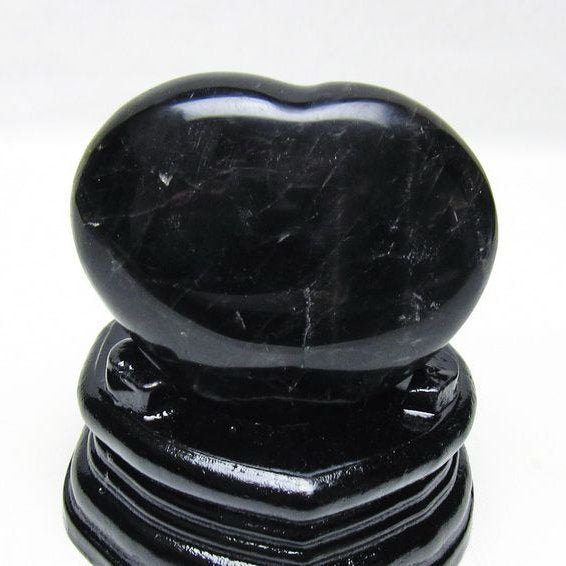 モリオン 置物 黒水晶 ハート 台座付属 一点物 155-1036
