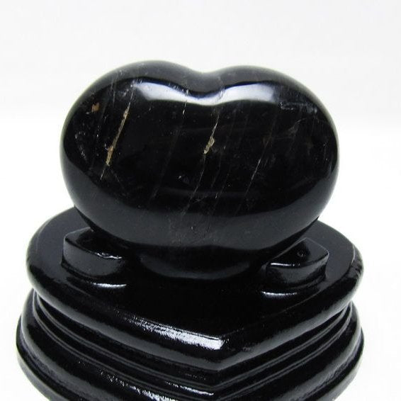 モリオン 置物 黒水晶 ハート 台座付属 一点物 155-1037