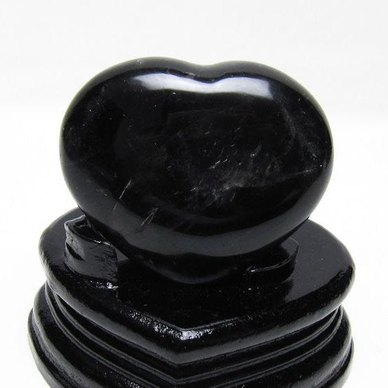 モリオン 置物 黒水晶 ハート 台座付属 一点物 155-1038