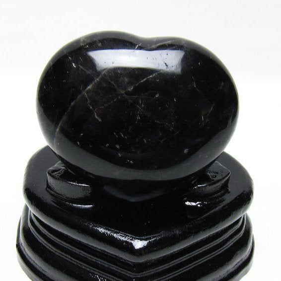 モリオン 置物 黒水晶 ハート 台座付属 一点物 155-1040