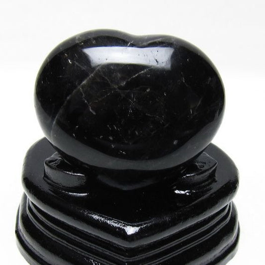 モリオン 置物 黒水晶 ハート 台座付属 一点物 155-1040