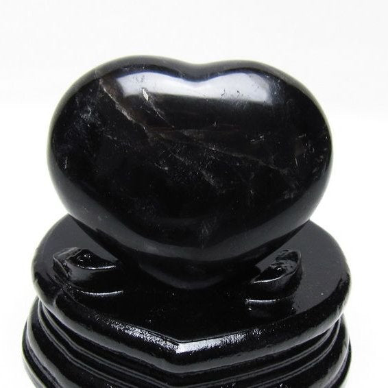 モリオン 置物 黒水晶 ハート 台座付属 一点物 155-1042