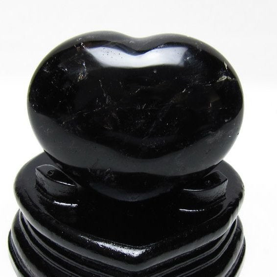 モリオン 置物 黒水晶 ハート 台座付属 一点物 155-1046