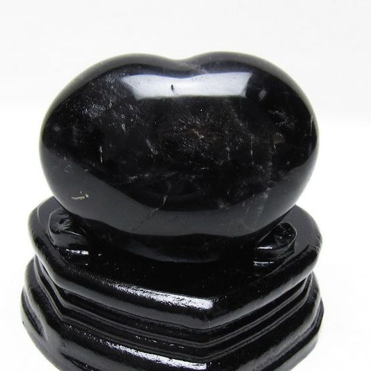 モリオン 置物 黒水晶 ハート 台座付属 一点物 155-1049