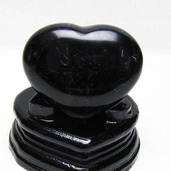 モリオン 置物 黒水晶 ハート 台座付属 一点物 155-1051