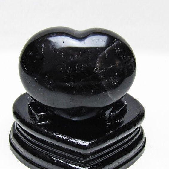 モリオン 置物 黒水晶 ハート 台座付属 一点物 155-1052