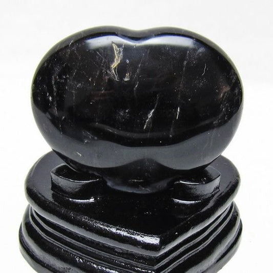 モリオン 置物 黒水晶 ハート 台座付属 一点物 155-1055