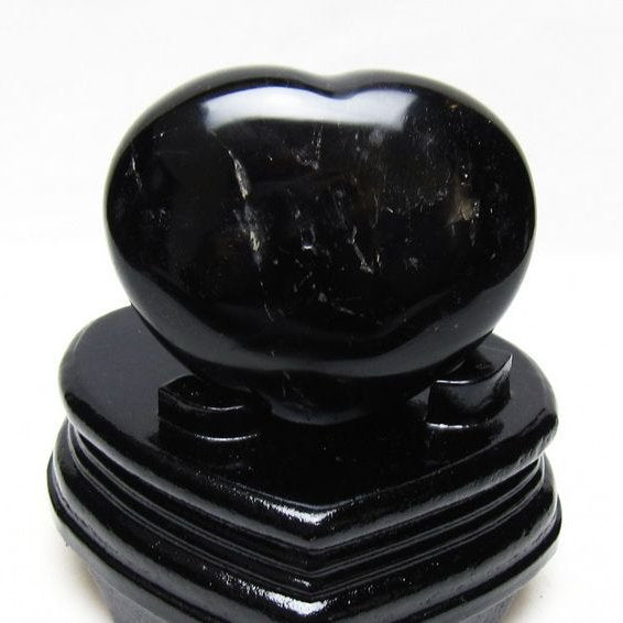 モリオン 置物 黒水晶 ハート 台座付属 一点物 155-1057
