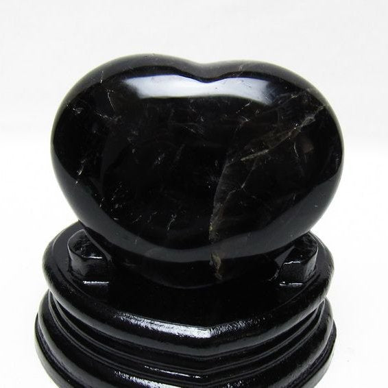 モリオン 置物 黒水晶 ハート 台座付属 一点物 155-1058