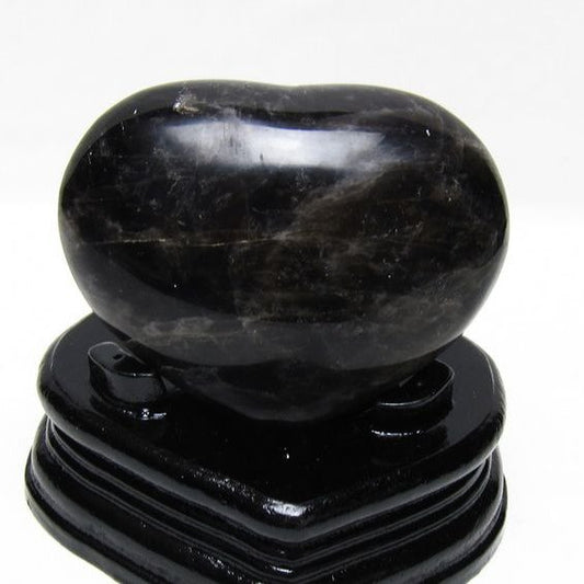 モリオン 置物 黒水晶 ハート 台座付属 一点物 155-1061