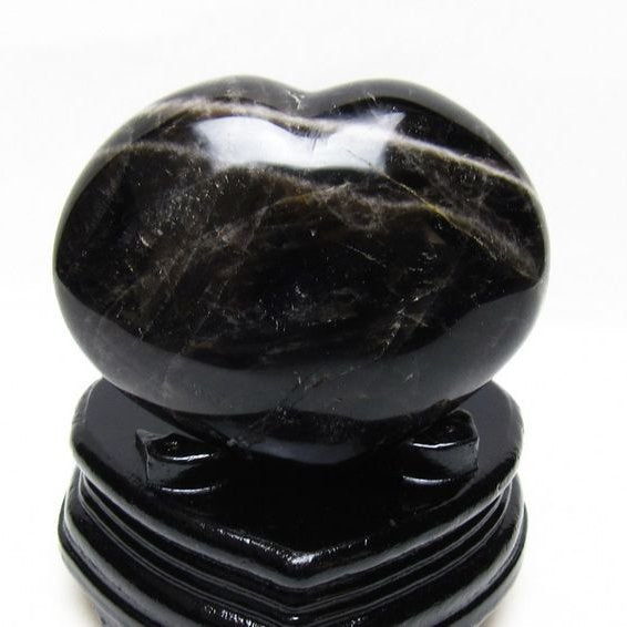 モリオン 置物 黒水晶 ハート 台座付属 一点物 155-1068