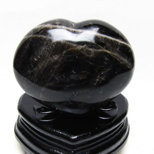 モリオン 置物 黒水晶 ハート 台座付属 一点物 155-1068