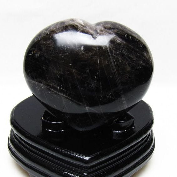 モリオン 置物 黒水晶 ハート 台座付属 一点物 155-1069