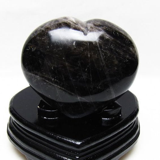 モリオン 置物 黒水晶 ハート 台座付属 一点物 155-1069