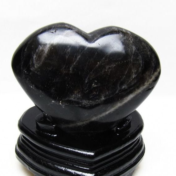 モリオン 置物 黒水晶 ハート 台座付属 一点物 155-1072
