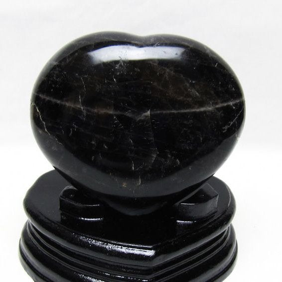 モリオン 置物 黒水晶 ハート 台座付属 一点物 155-1079