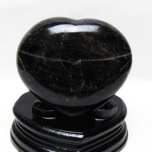 モリオン 置物 黒水晶 ハート 台座付属 一点物 155-1079