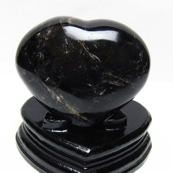 モリオン 置物 黒水晶 ハート 台座付属 一点物 155-1080